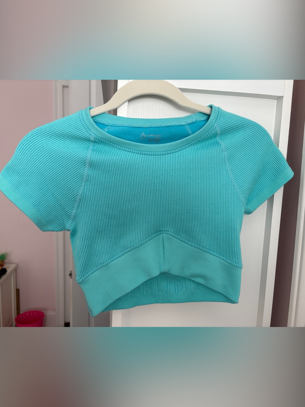Aerie Offline Women's Short Sleeve Ribbed Crop Top - Aqua